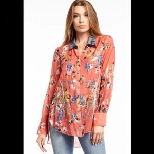 ARATTA silent journey M Button Up Tunic Floral Embroidered Boho Fairy Velvet